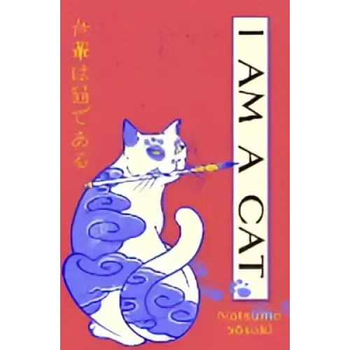 Rode boekomslag I am a cat: volume one – Natsume Sōseki met blauwwitte kat