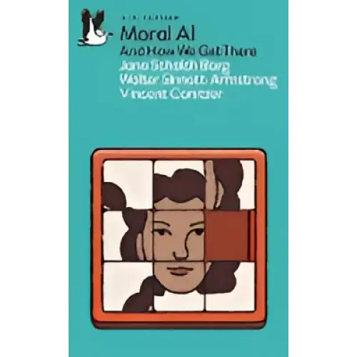 Boekomslag Moral AI met geometrisch zwart-wit portret en rood-oranje randen